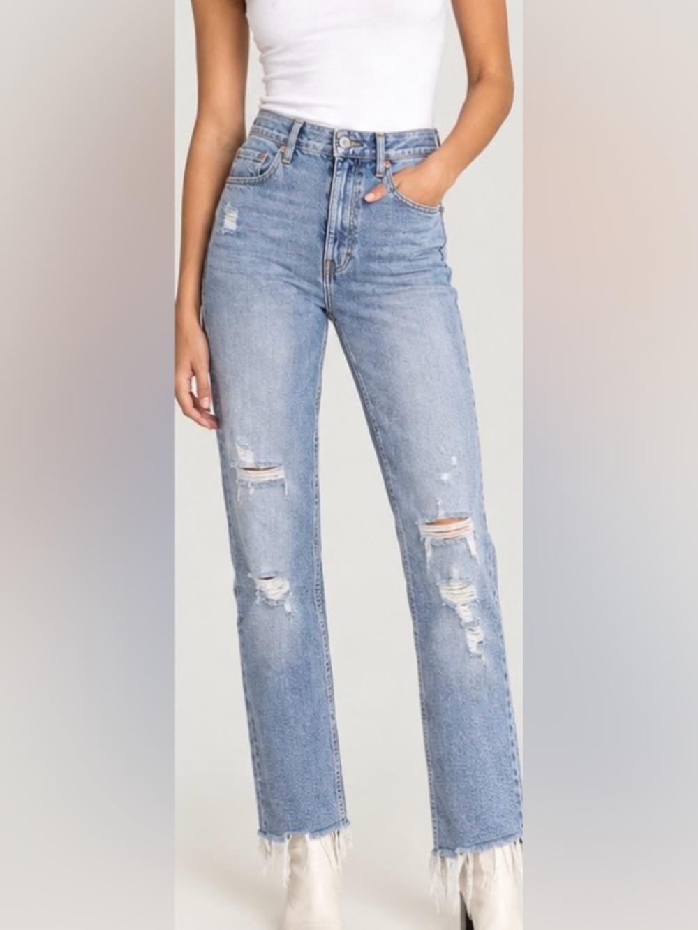 MOTHER High-Rise Light Blue Distressed Jeans size 25